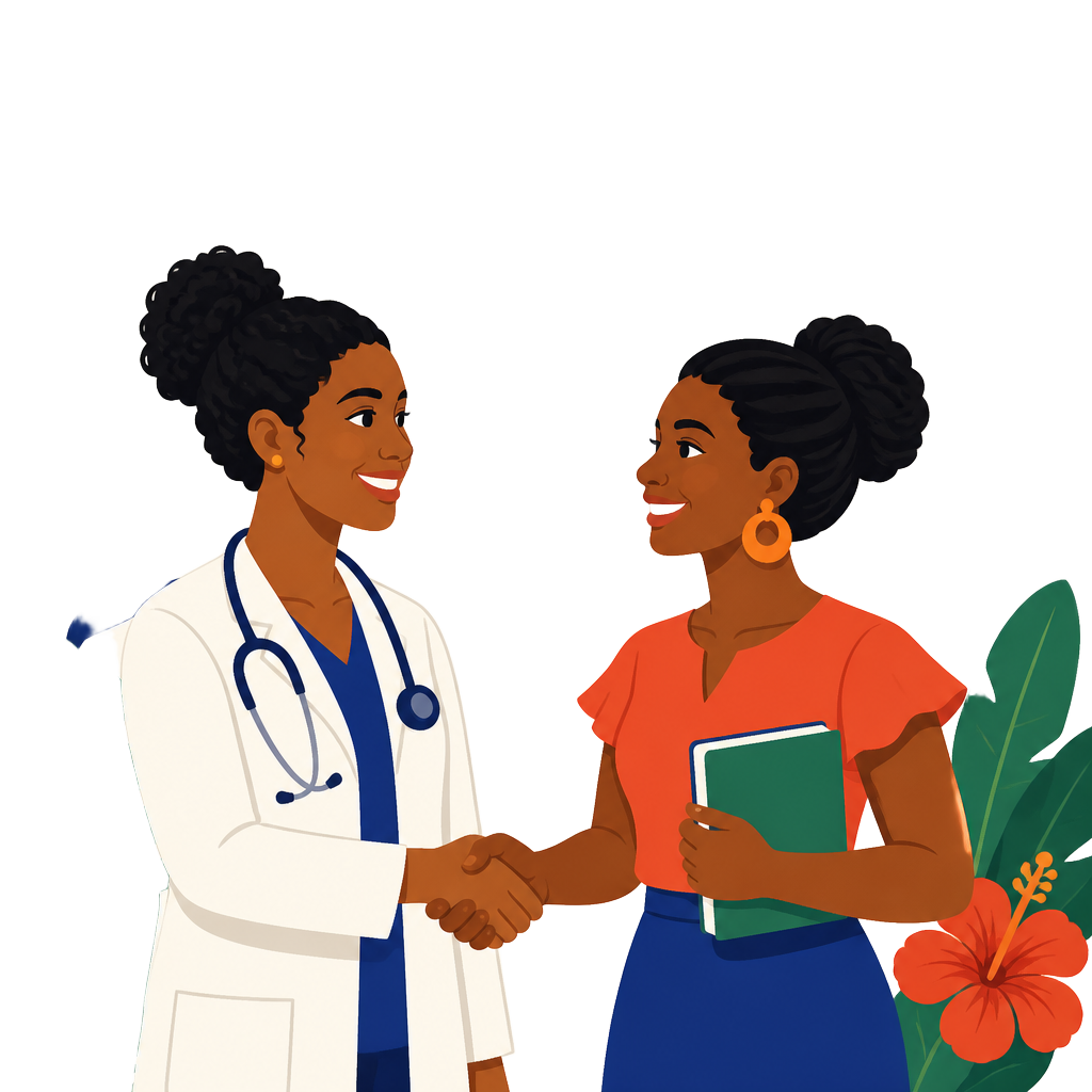 Médecin et enseignante caribéennes bâtissant un pont