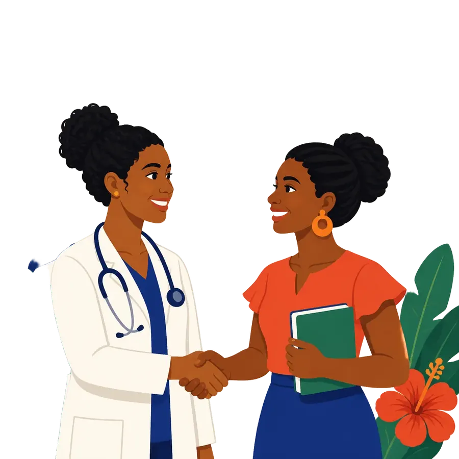 Médecin et enseignante caribéennes bâtissant un pont