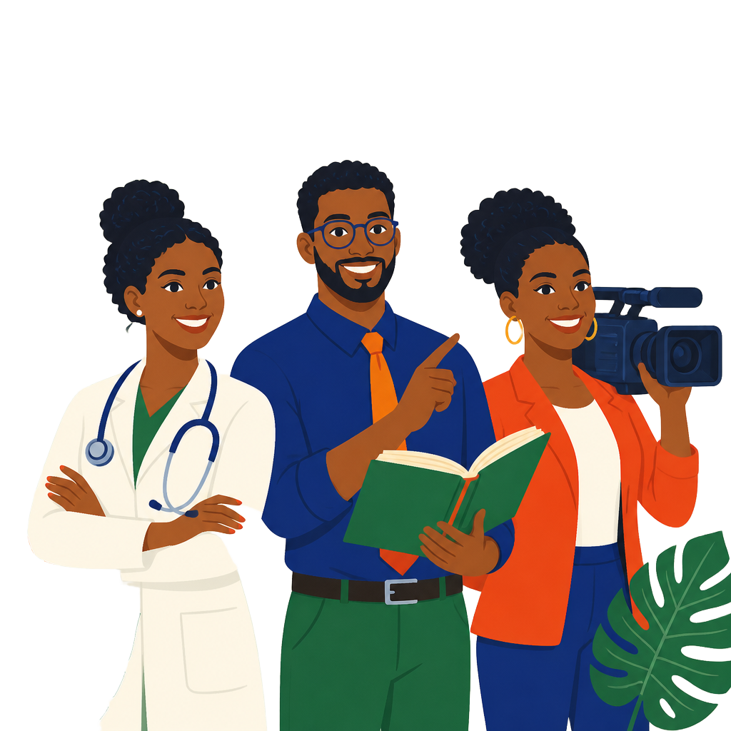 Trio de professionnels caribéens : santé, formation, média