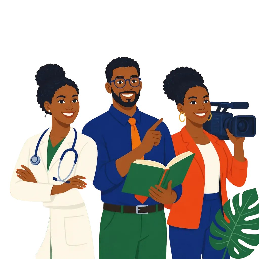 Trio de professionnels caribéens : santé, formation, média
